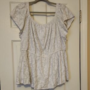 Lane Bryant White Floral Lace Peplum Blouse